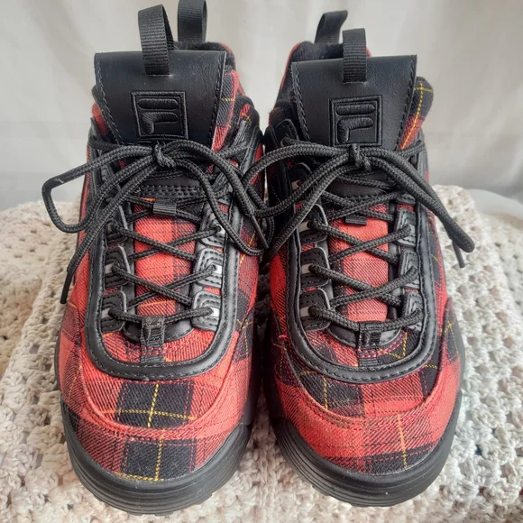 FILA Disruptor II Red & Black Plaid Sneakers - Picture 2 of 8